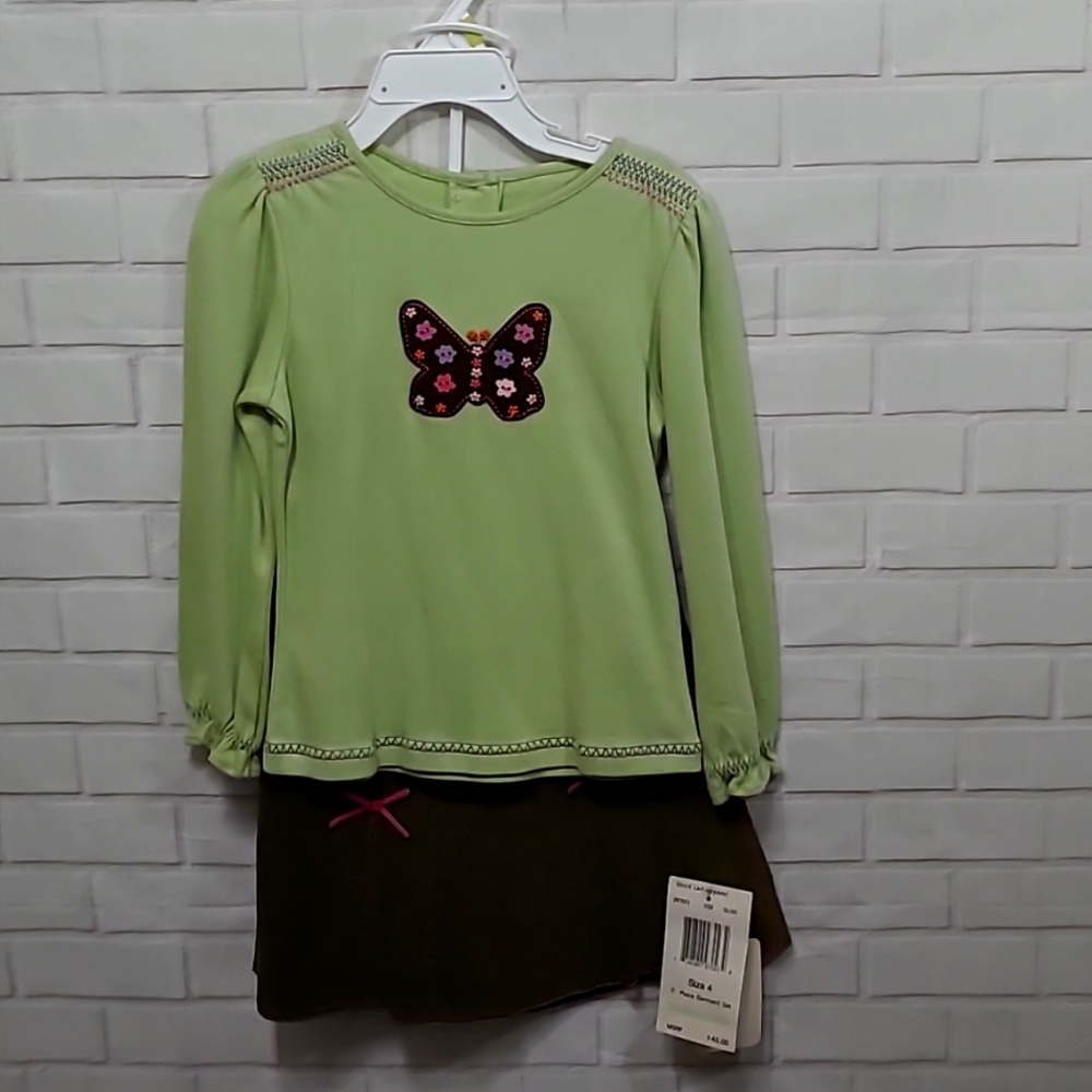 NWT GIRLS Good Lad green scort set with butterfly